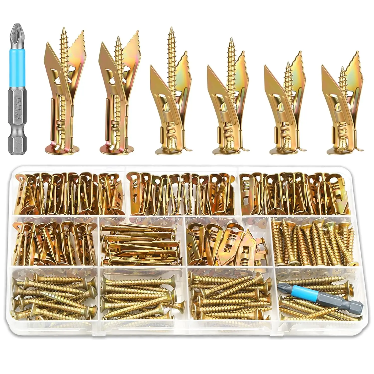 182-Piece Heavy-Duty Metal Self-Drilling Drywall Anchors with Screws Kit - Drywall Mounts, No Drill Needed, 80LB Capacity, Includes #8 Phillips Bit, Storage Box