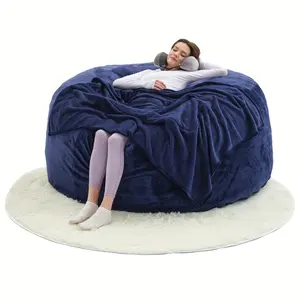 Bean bag sofa set, bean bag chair for lounging, large sofa, round floor recliner, 5 ft/6 ft adult lounge sofa, memory foam filling, machine washable sofa cover, suitable for bedroom or living room, set includes sofa, neck pillow, rug, blanket
