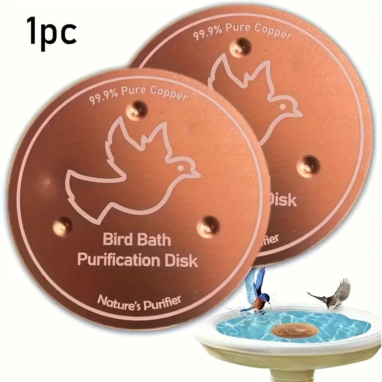 Outdoor Pure Copper Bird Bath Basin, Natural Pond Safety Purification System, Clean, Durable Copper Material, Ideal for Birds and Fish