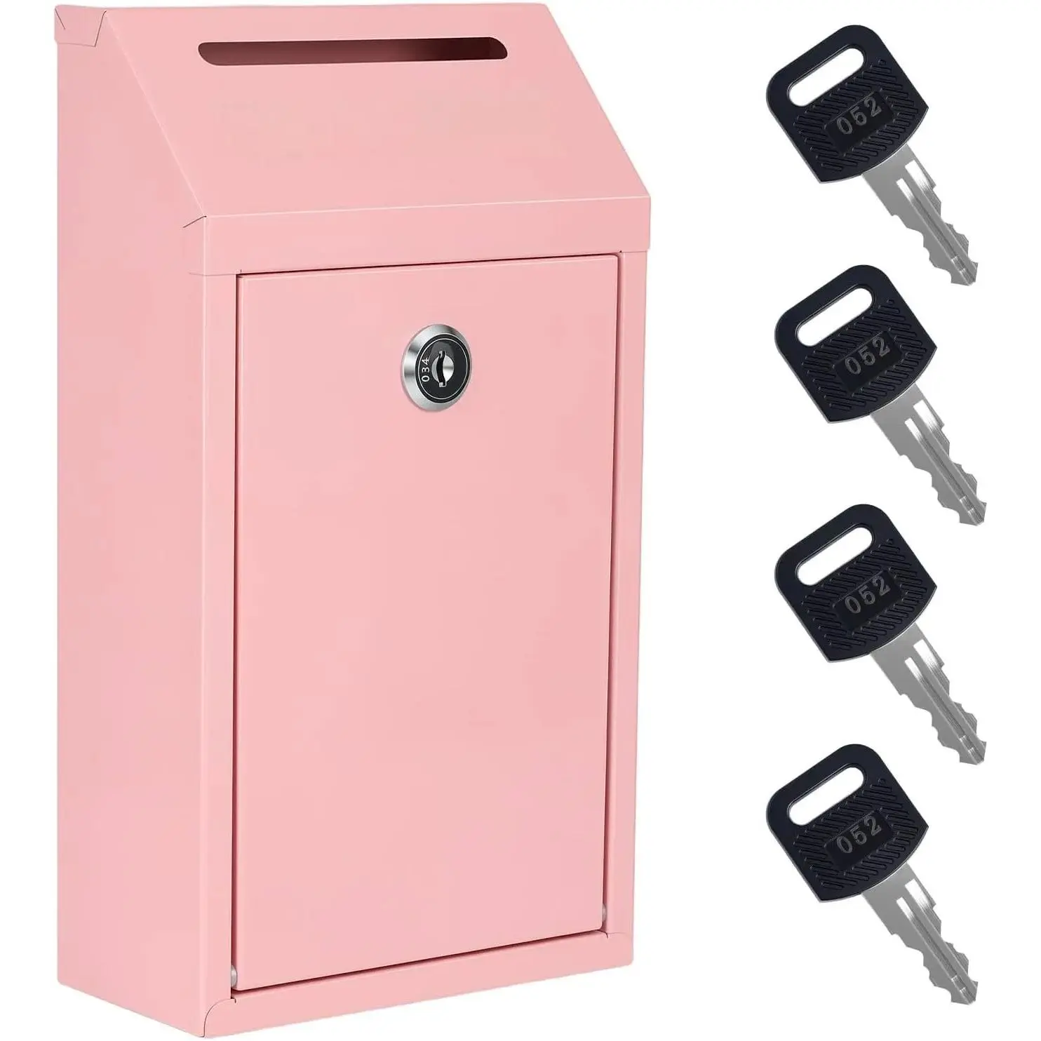 Pink Rust-Proof Compact Metal Cash Drop Box with Slot, Lock, 4 Keys, Drainage Hole & Wall Mount for Farmstands, Self-Serve Stands