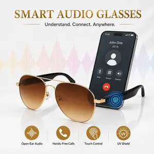 Smart Bluetooth Audio Sunglasses with Mic and Speakers, Open-Ear Listening, Touch Control, Voice Control, Music Playback, UV400 Glasses for Driving Cycling Running Travel