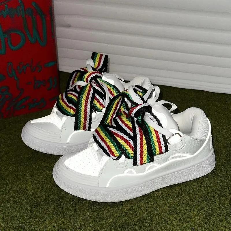 Chunky Oversized Rope-Laced Skate Sneakers, Streetwear Statement Shoes