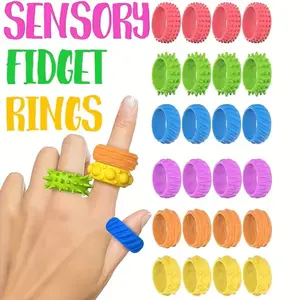 6Counts Silicone Stress Relief Ring Set - Unique Textured Sensory Toy - Multi-Color Set to Help Calm and Focus - Great for Classroom Rewards, Birthday Gifts, Travel Play, Halloween Gifts, and Christmas Gifts
