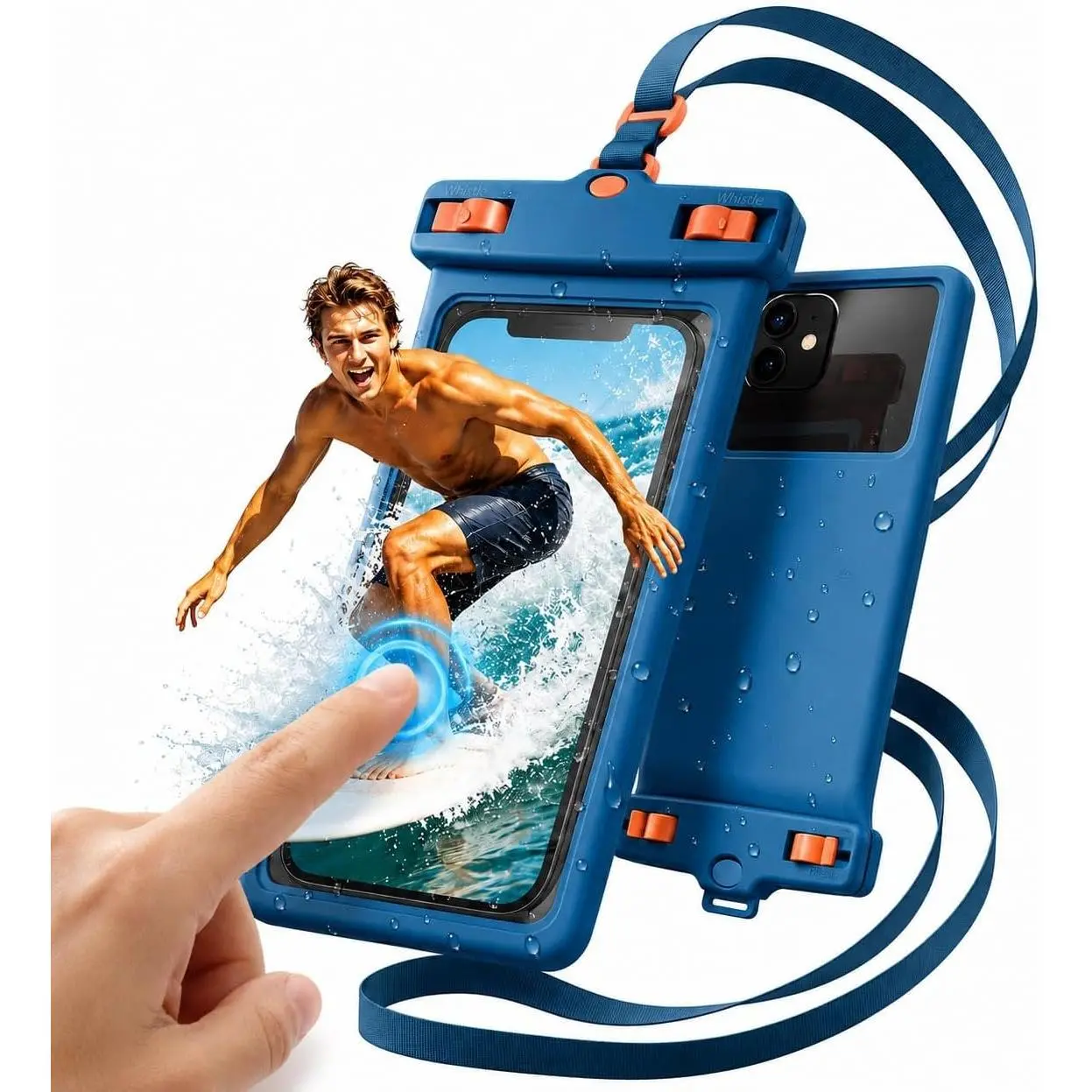 IPX8 100FT Underwater Smartphone Dry Bag - Soft TPU Screen Protector Phone Pouch Case with Lanyard, Crossbody Handheld Design, Fits iPhone 11-17 Pro Max Plus, Galaxy S25, for Fishing, Pool (Blue), Space, Cellphone