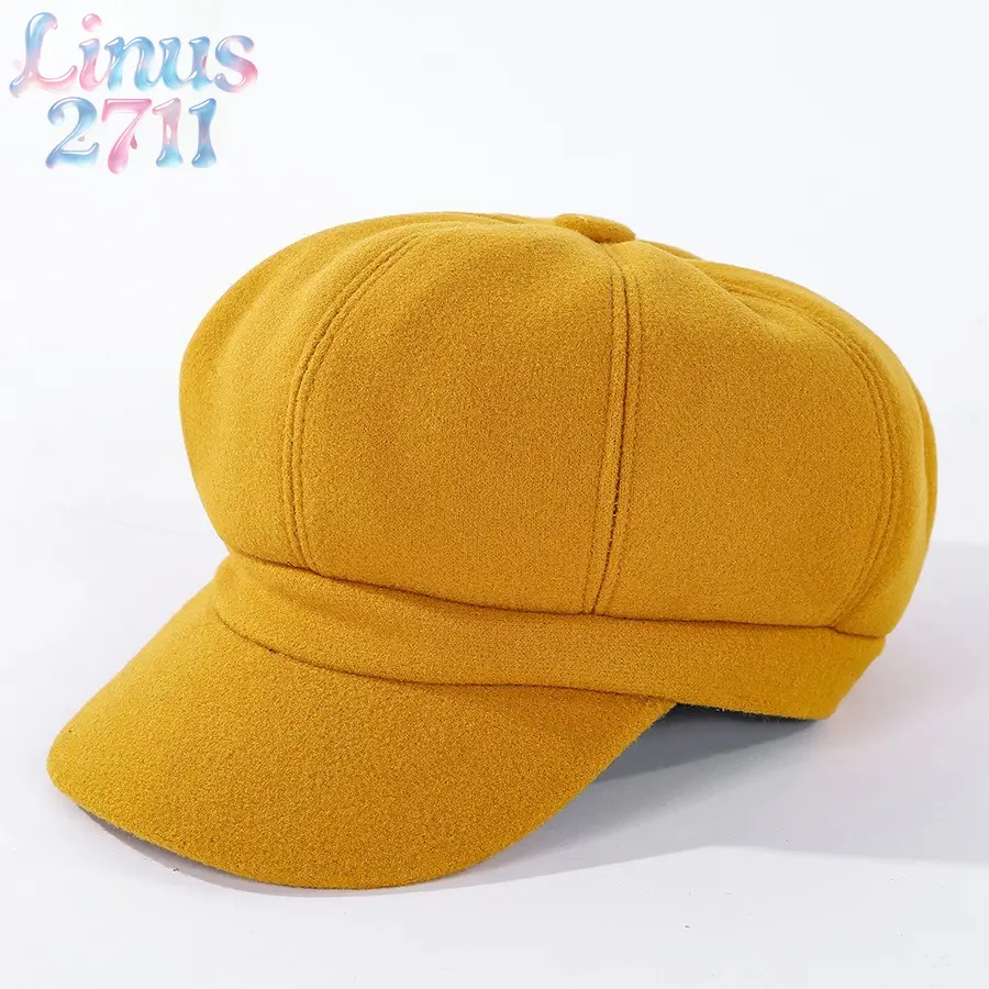 Women Wool Blend Newsboy Beret Cap Thick Warm Autumn Winter Vintage Painter Hat Soft Peaked Brim Octagonal Cap Casual Outdoor Cold Weather Daily Fashion Headwear