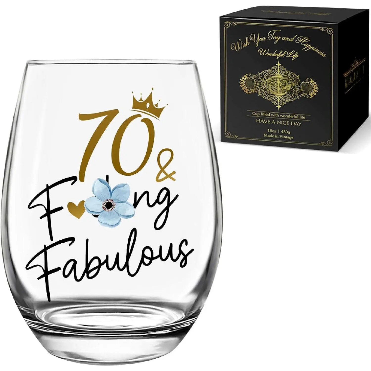 70 & Fabulous Happy 70th Birthday  Glass Gifts for Wife Grandma Dad Grandpa, 70  Birthday Party  Glass
