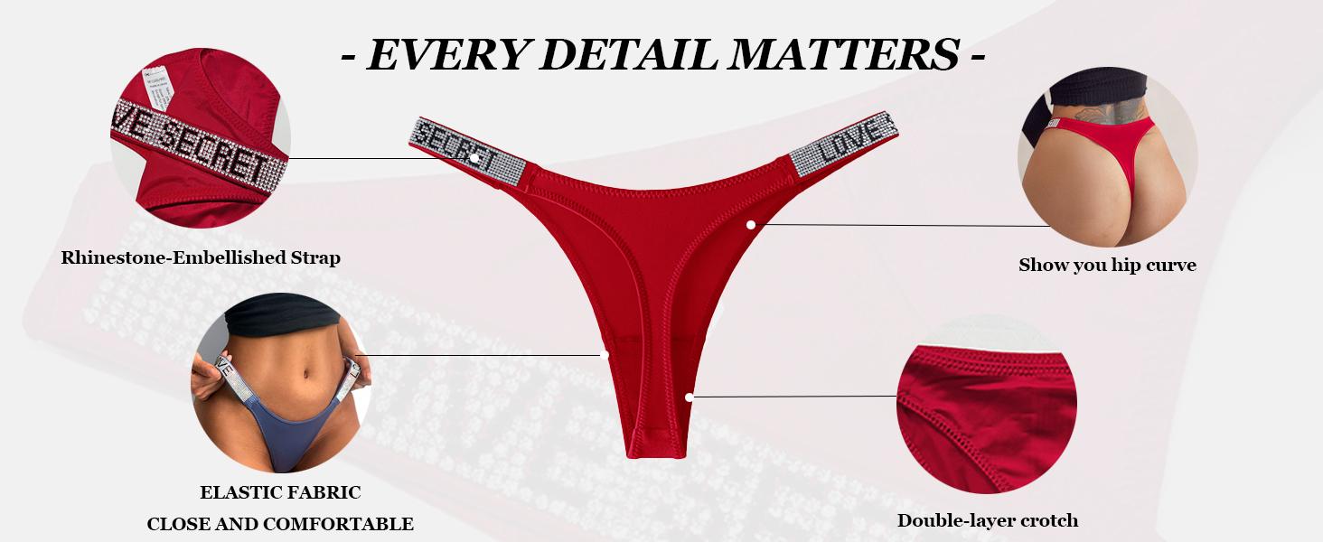 SUNDAY MIRTH Sexy G-string Thongs for Women Cotton Panties Back Underpants 5Pack Hipster