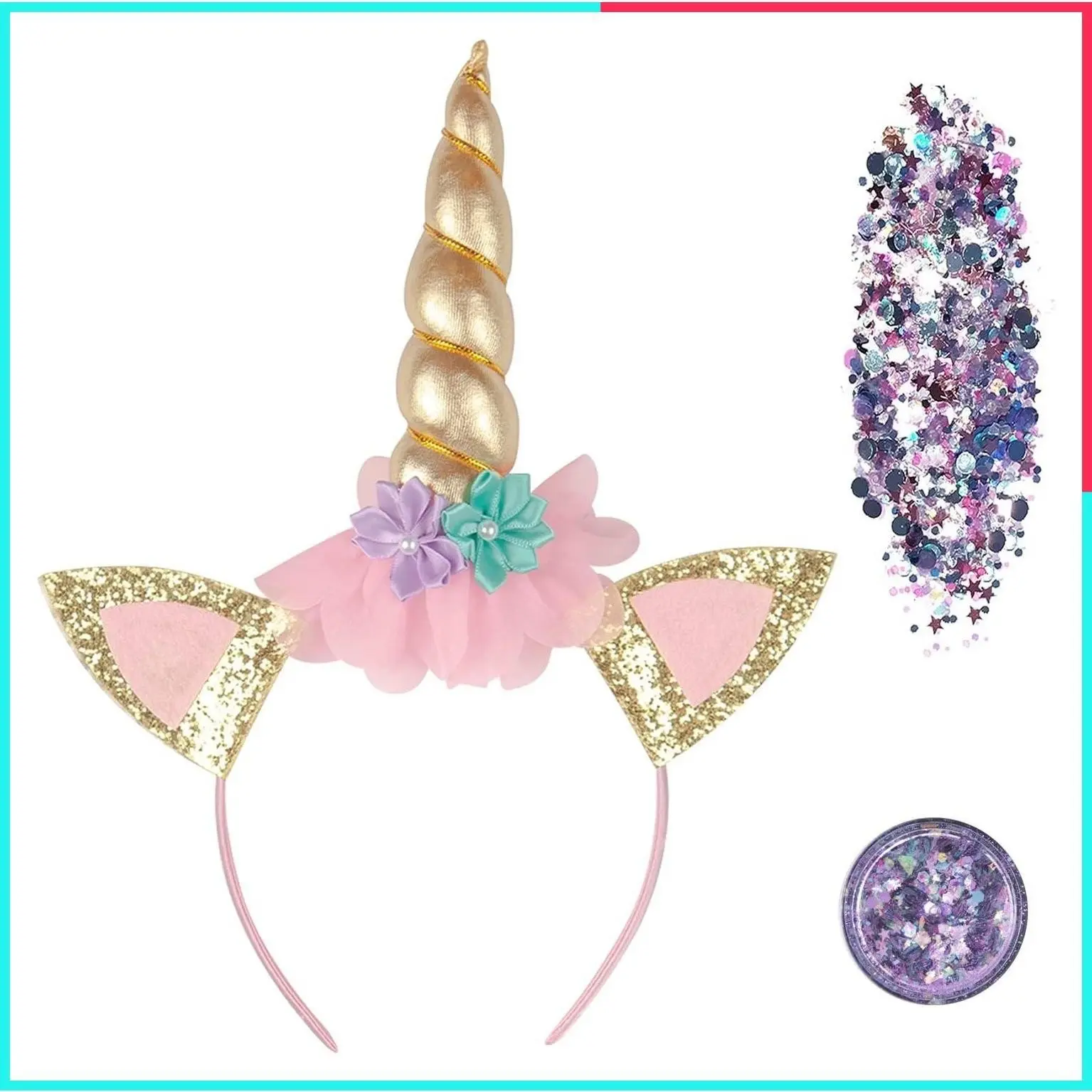 Glitter Unicorn Horn Headband – Adult Costume Headwear for Festivals, Halloween, Cosplay & Photo Shoots