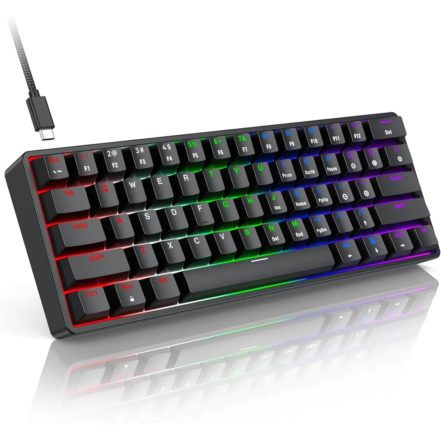 60% Compact Mechanical Keyboard for Mac/Windows/PC, Ideal for Office & Gaming, 61 Keys RGB Backlit Wired Keyboard with Linear Red Switch for Fast Response & Smooth Typing, Black