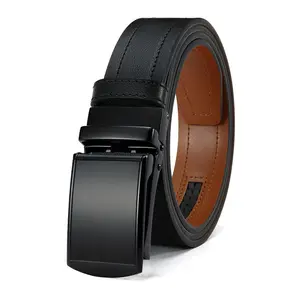 (HC)Men’s premium leather automatic ratchet belt featuring a sleek flat-plate adjustable automatic buckle with a roller; a sturdy, versatile belt that effortlessly transitions from business to casual wear—an ideal gift choice for Father’s day