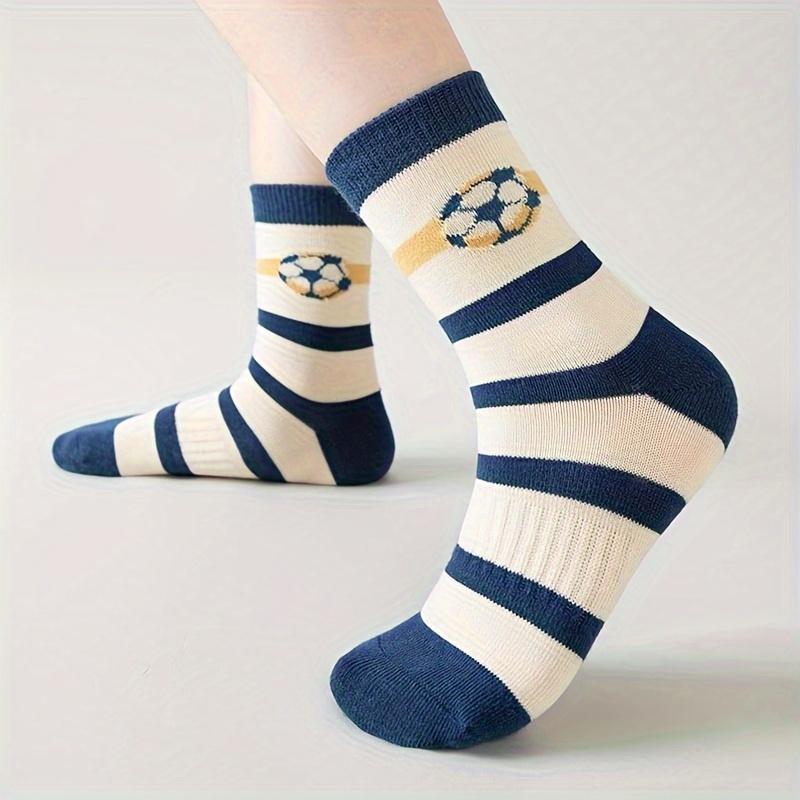 5-pair pack of striped football socks for children, boys' trendy and versatile mid-calf socks suitable for all seasons