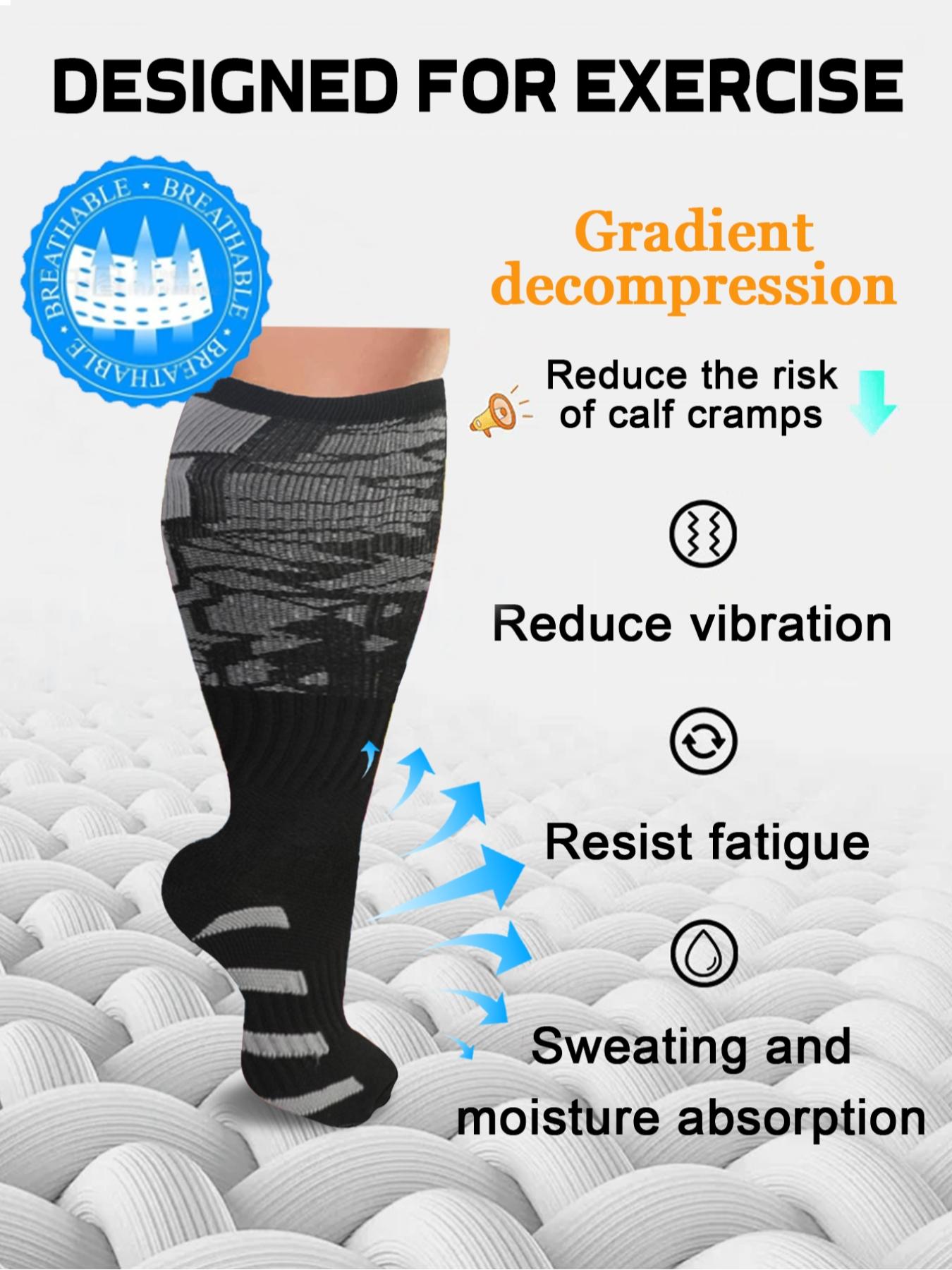 5 Pairs Unisex's Colorful Compression Socks, Polyester Athletic Socks, Sports Socks for Running, Nurses, Pregnant Women, Over The Knee Socks for Blood Circulation