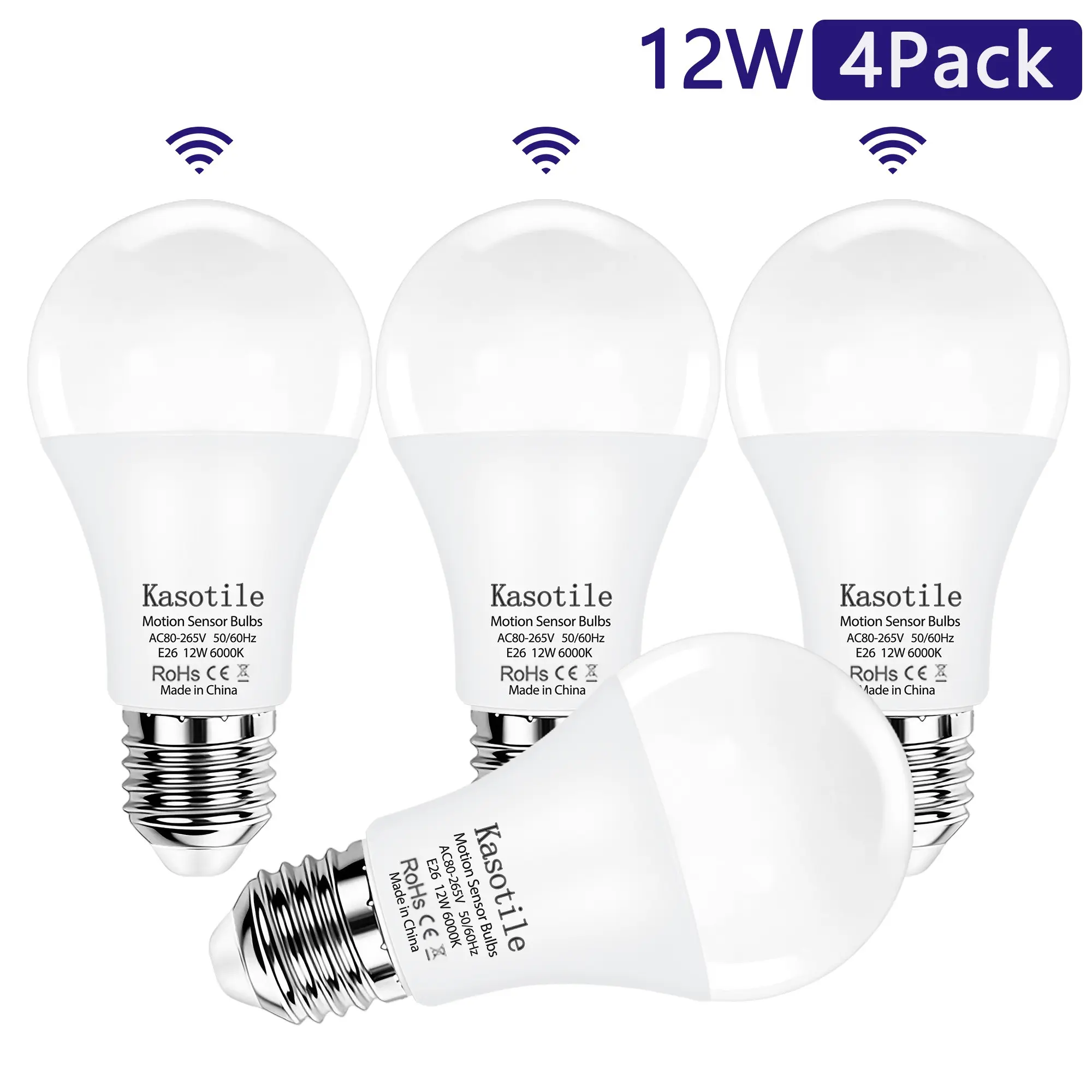 Kasotile Radar Motion Sensor LED Bulb, 12w 6000k, E27 Base, Auto On/off, Ideal for Garage, Stairs, Hallway, Entryway, Led Light Bulbs
