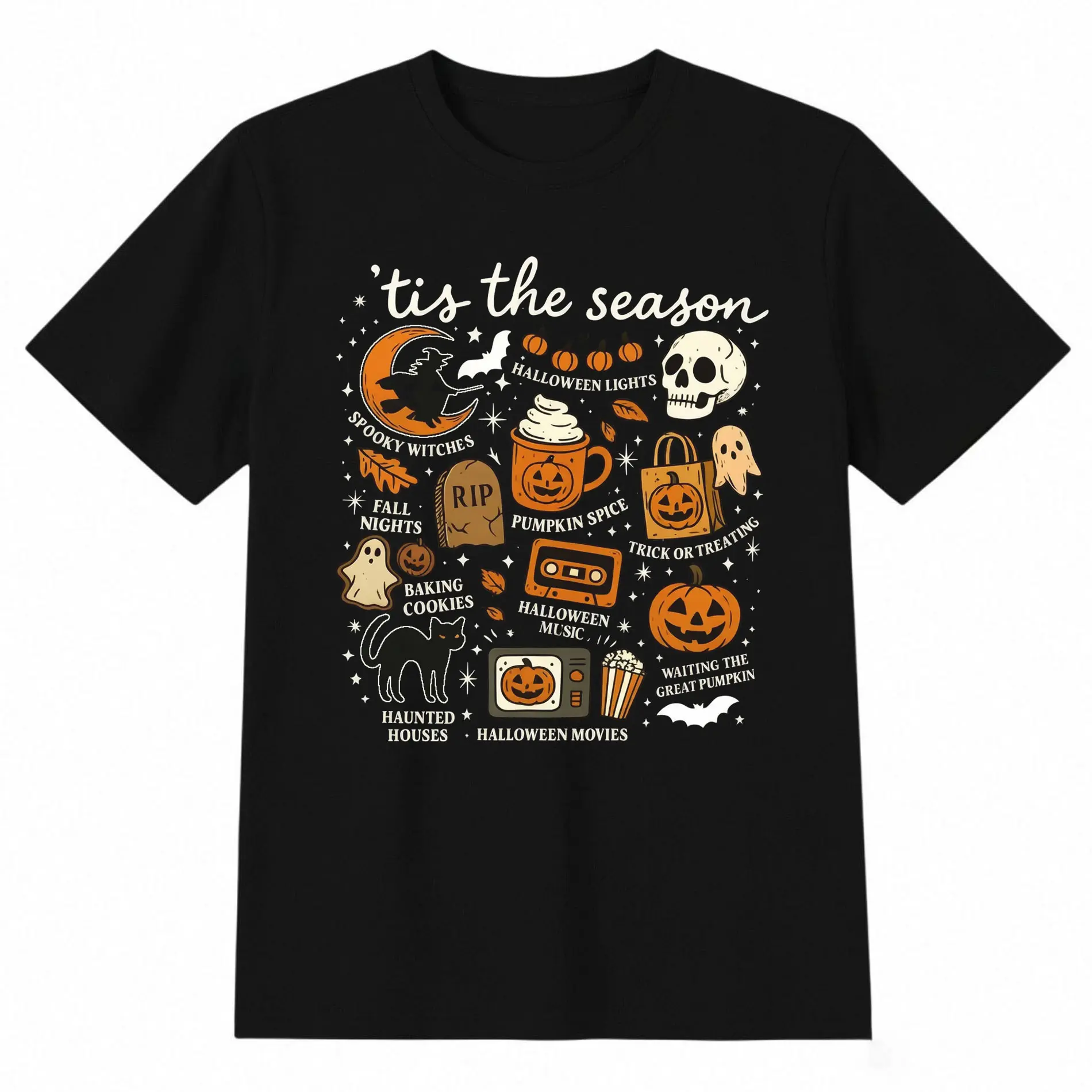 Men's Casual Halloween Graphic T-Shirt, Retro Spooky Season Print Shortsleeve Tee in Soft Fabric, Graphic Print, Machine Wash, Round Neck, All Seasons