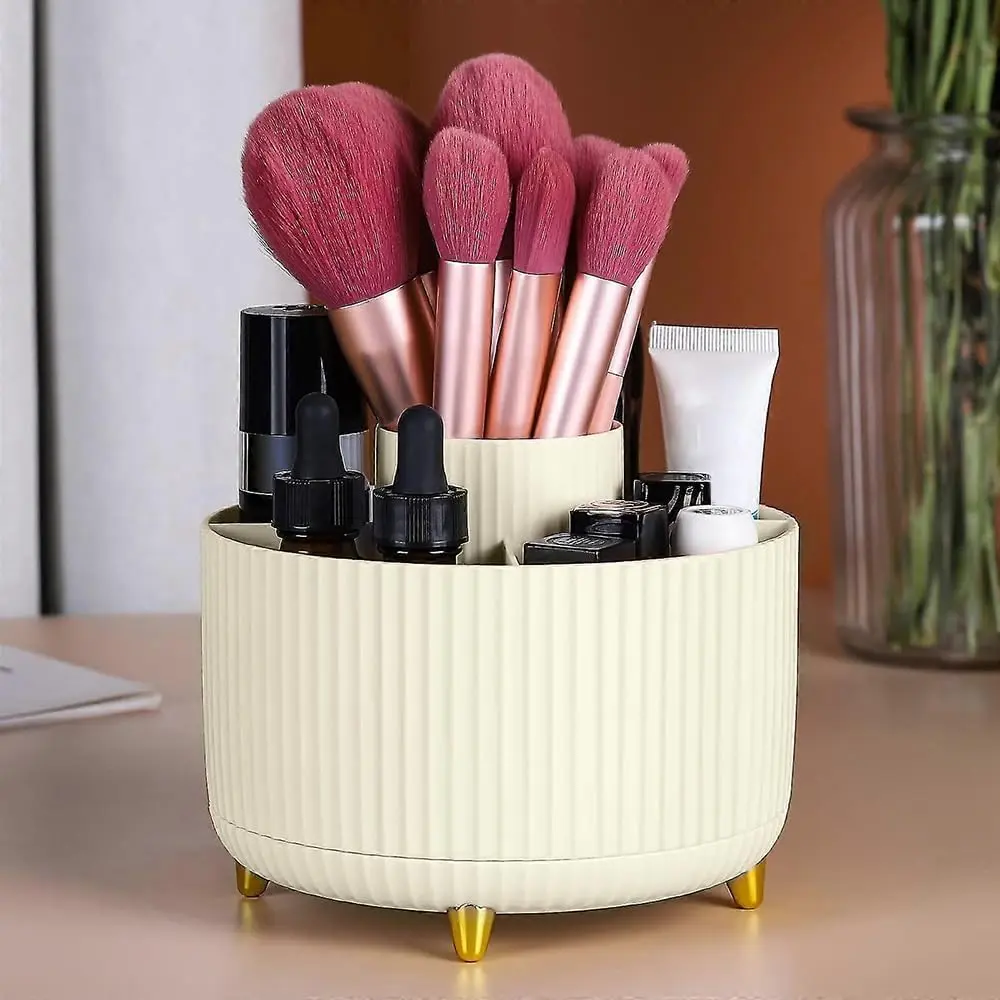 Makeup Brush Organiser - Large Compartment  Organizer -Eyeliner,  Polish, Art , Bathroom  Desktop Organizer (Cream)