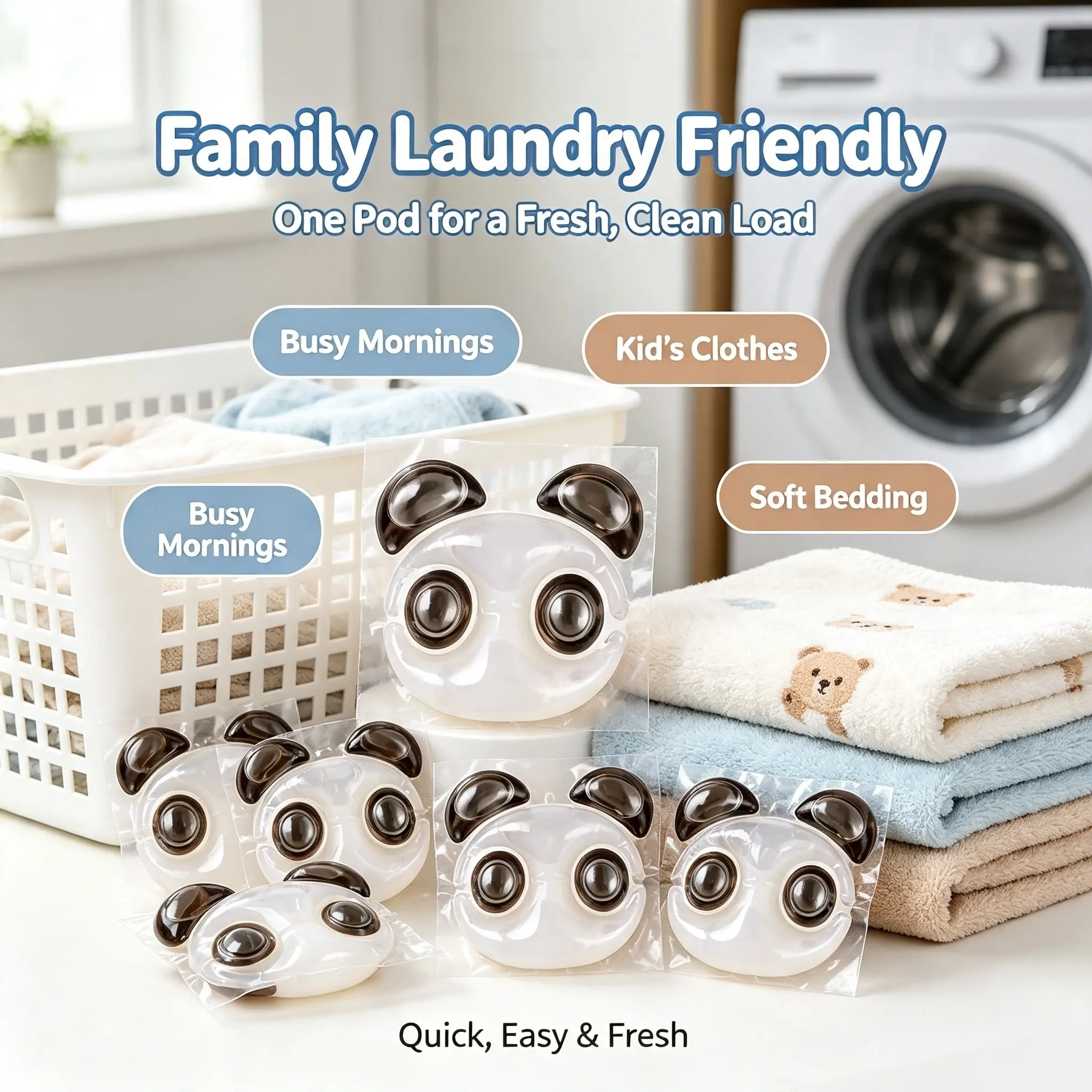 🧺⚡PANDA-POWERED CLEAN! Concentrated Laundry Pods | High-Quality, Long-Lasting Fragrance, Odor Neutralizer, Tough Stain Remover, Fabric Softener | Safe for Cold Water – Deep Cleans & Protects Fabrics for Family Daily Use! 🐼💎