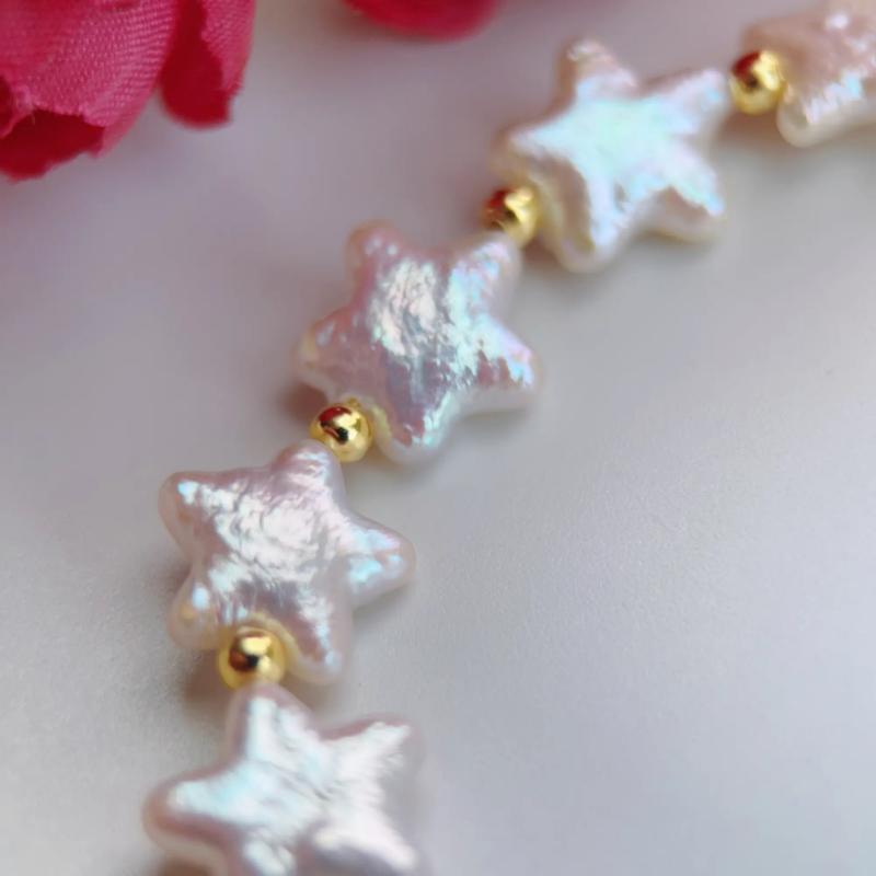 Piswency Star Baroque Pearl Bracelet, Real Freshwater Pearls Adjustable Bracelet, 925 Sterling Silver Setting, Gift for Her.