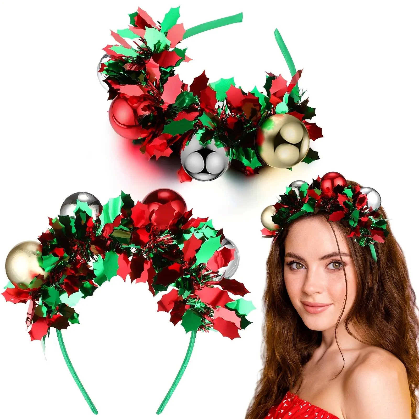 2pcs Christmas Ball and Ribbon Elements, Holiday Headband, Women's Christmas Hair Accessories, Festive Party Supplies