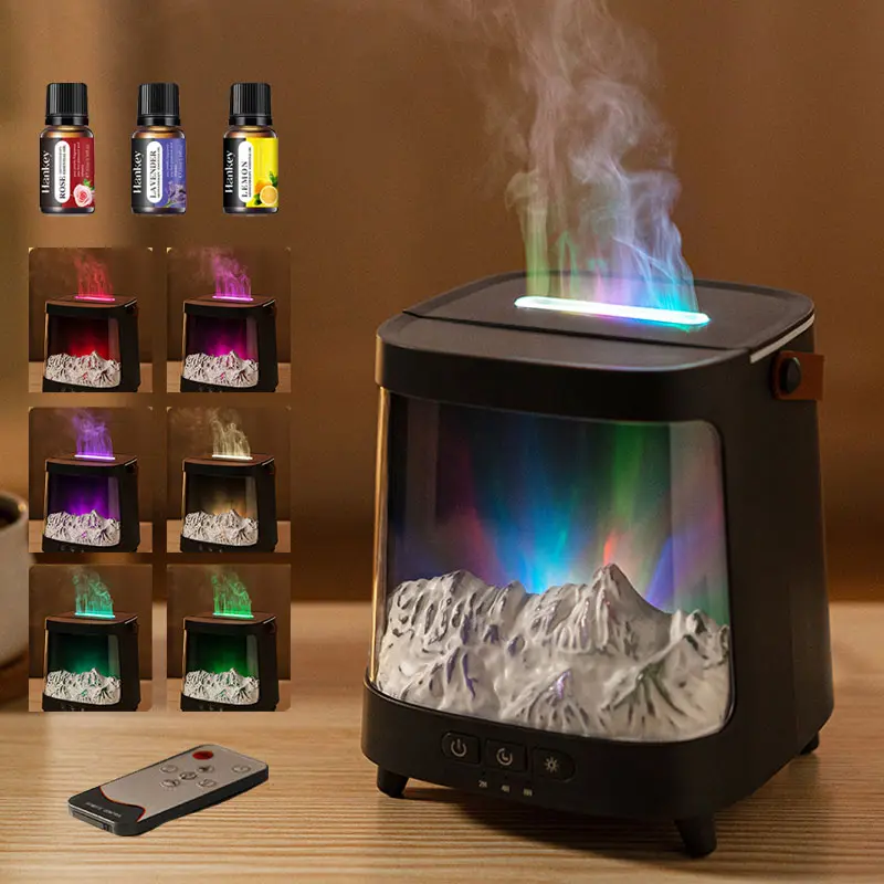 Flame Aurora Humidifier USB Aroma Diffuser Desktop Ambient Light Colorful Flame Design with Essential Oils Ultrasonic Quiet Humidification for Bedroom Office Yoga Home Decor Christmas Halloween Winter Gifts