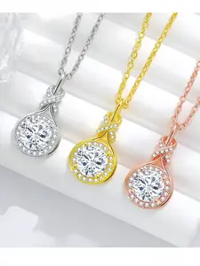 2pc Twist Infinity Water Drop Pendant Necklace, Large Diamonds, Full Pavé, Three Colors, Elegant Gift, All Seasons