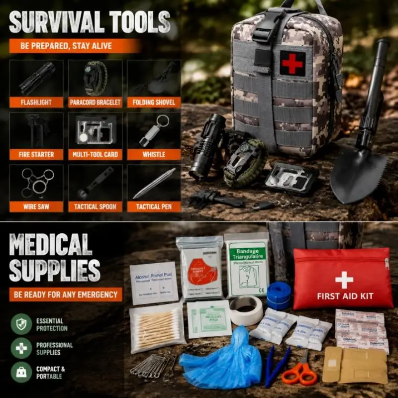 Outdoor Multi-Function Tool Kit, Survival Gear for Hiking, Camping, Climbing, Exploration, Essential Equipment for Adventures