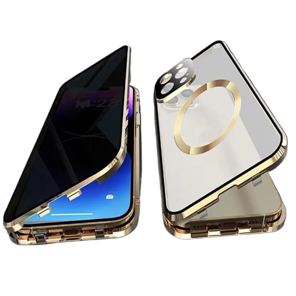 Metal Magnetic Anti-Peeping Privacy Casing for iPhone 17, 16e, 15, 14, 13, 12 Pro Max - MagSafe Smartphone Cover, 360 Protection, Shockproof Handheld Cellphone Devices Accessory, Accessories