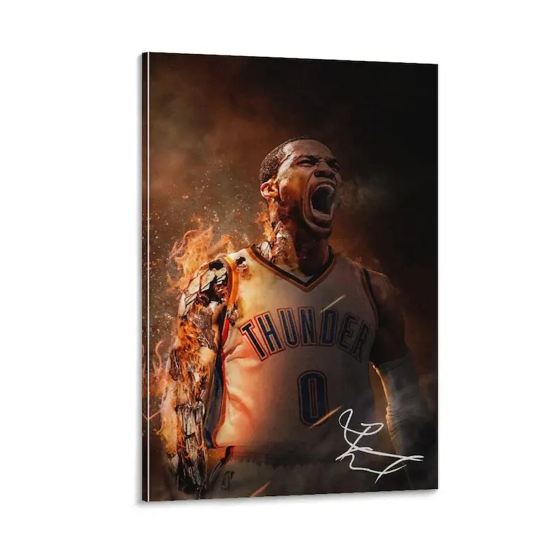 Basketball Star Russell Westbrook Signature  Wall Art Picture Painting Poster Canvas Print Artworks Bedroom Living Room Decor