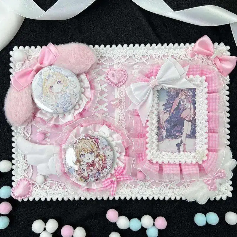 Ita Bag Anime Badge Holder Set Cute Candy Fluffy Dog Ribbon Lace Ita Bag Decorative Insert Board Accessories Badge Display Board