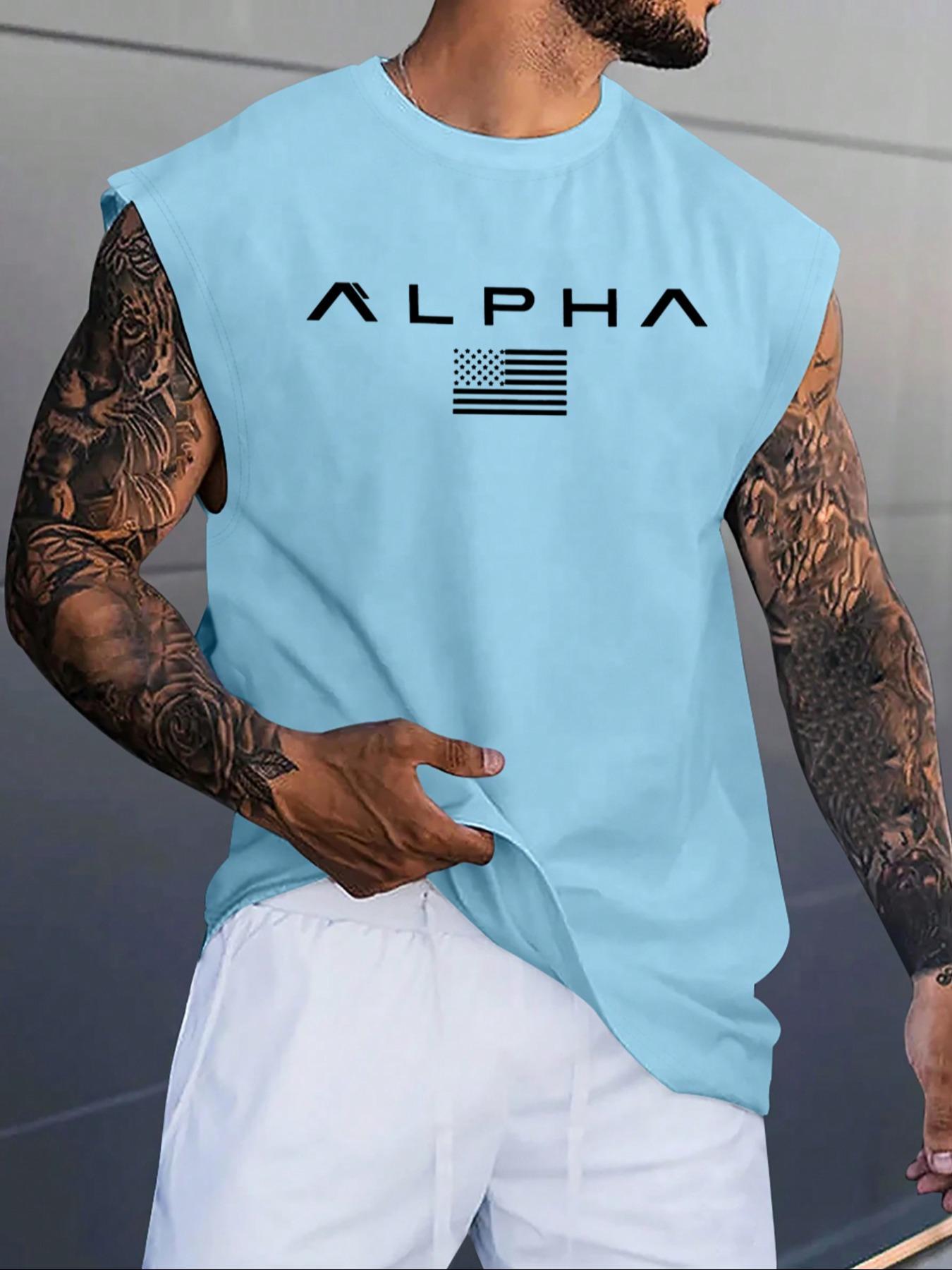 Men's American Flag, Letter & Graphic Print Round Neck Tank Top, Regular Fit Casual Quick Drying Sleeveless Top for Gym Workout Running, Men's Clothes for Summer, Activewear