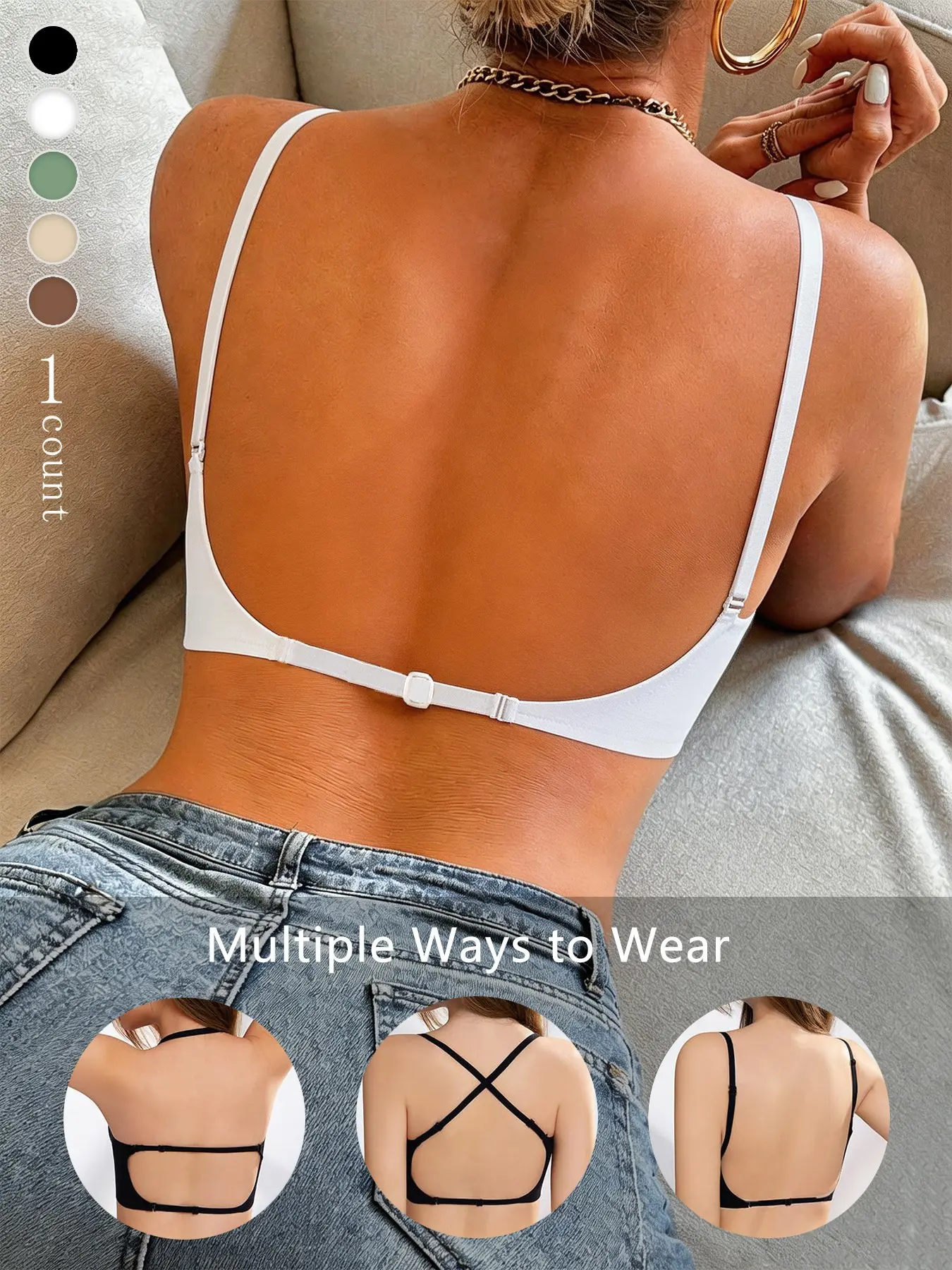 Women's Seamless Backless Bra, Convertible Multi-Strap Wireless Push-Up Bra for Wedding Dresses and Party Gowns, Multiway Strappy Bra