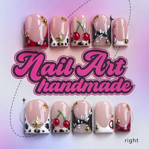 Y2K Style Square Nails, 10pcs Handmade False Nails, XS-S-M-L Sizes, Perfect for Parties, Dates, Includes Jelly Glue, Crystal Stick, File, Nail Art Products