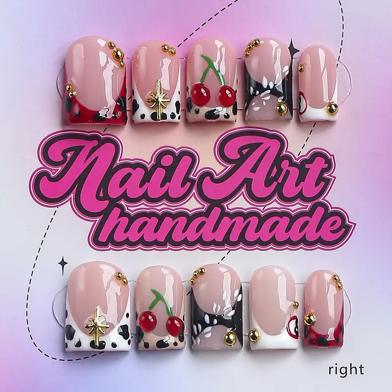 Y2K Style Square Nails, 10pcs Handmade False Nails, XS-S-M-L Sizes, Perfect for Parties, Dates, Includes Jelly Glue, Crystal Stick, File, Nail Art Products