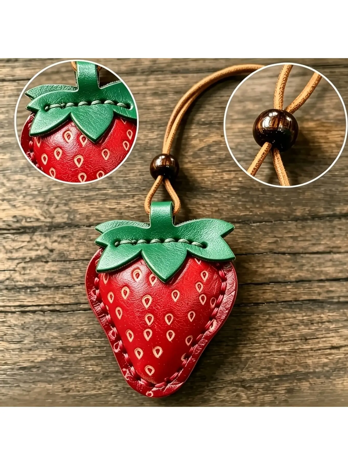 Top-grain Leather Creative Strawberry Keychain, an Excellent Gift Choice as Well as a High-end Car Key Accessory for Personal Use. A  Accessory, Unisex Backpack Charm, Trendy Backpack Accessory Gift. Suitable for Motorcycle and Car Keychain