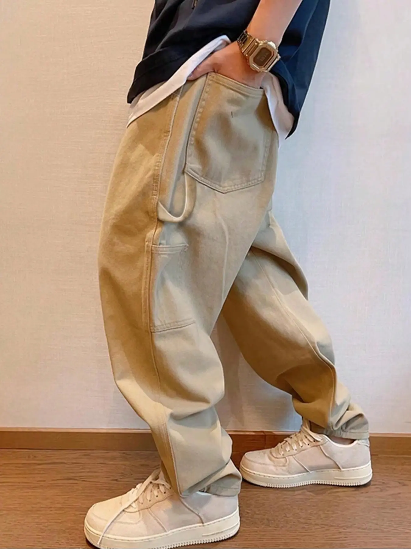 Men Khaki Tapered Denim Jeans Loose Baggy Wide Leg Casual Pants Vintage Washed Taper Jeans For Men Streetwear Relax Fit