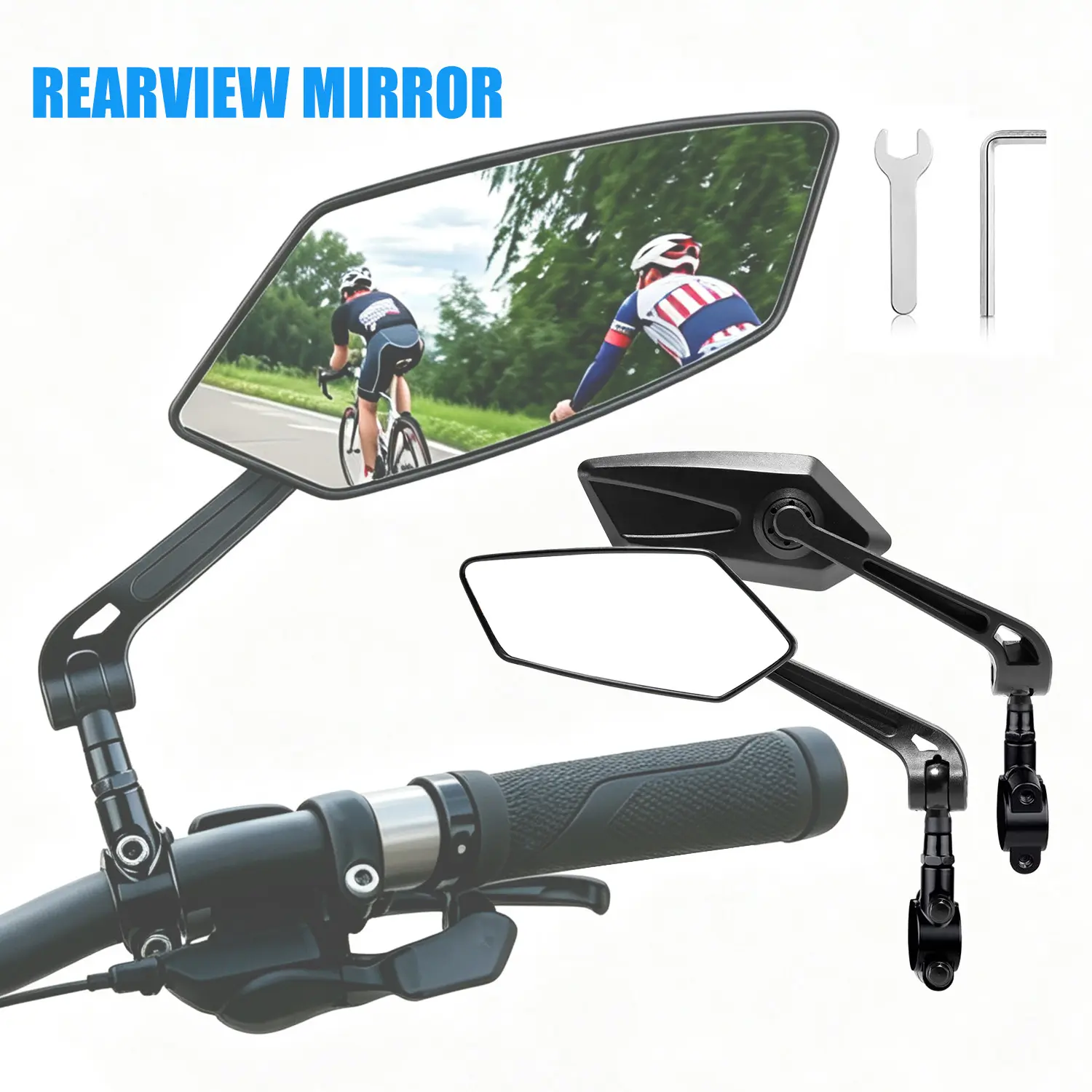 Handlebar Bike Mirror - Crystal Clear HD Glass, 360° Adjustable&Foldable Mirror for Safe Riding, Wide Angle Rearview for E-Bikes, Mountain Bikes & Scooters,Bicycle Mirror holder mount