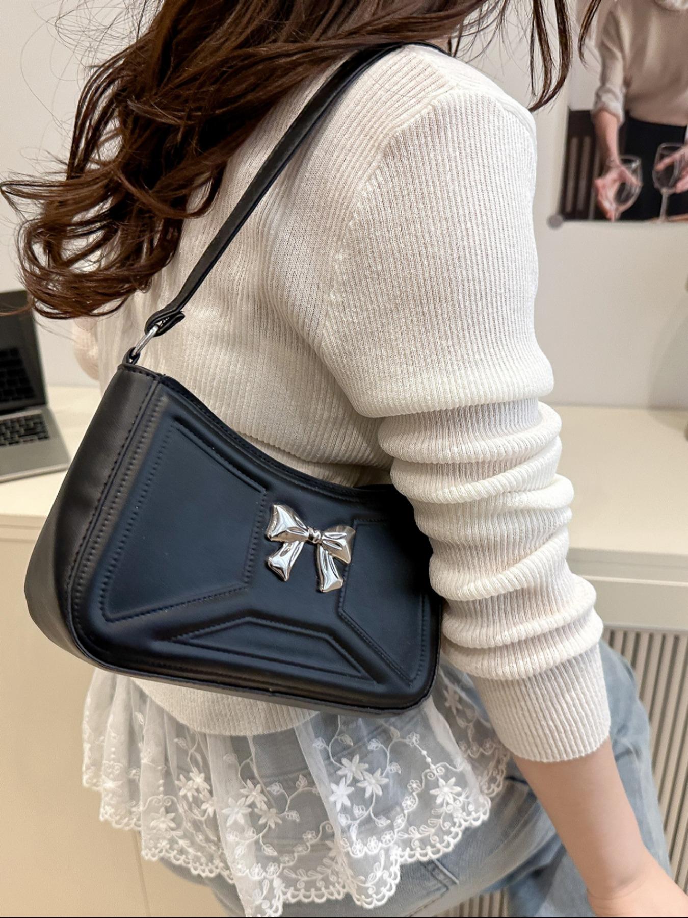 Women's Elegant Bowknot Decorated Shoulder Bag, Fashionable Solid Color Crossbody Bag for Work & Daily Used, Casual Trendy Versatile High-quality Daily Commuting Bag, Casual Trendy Purse