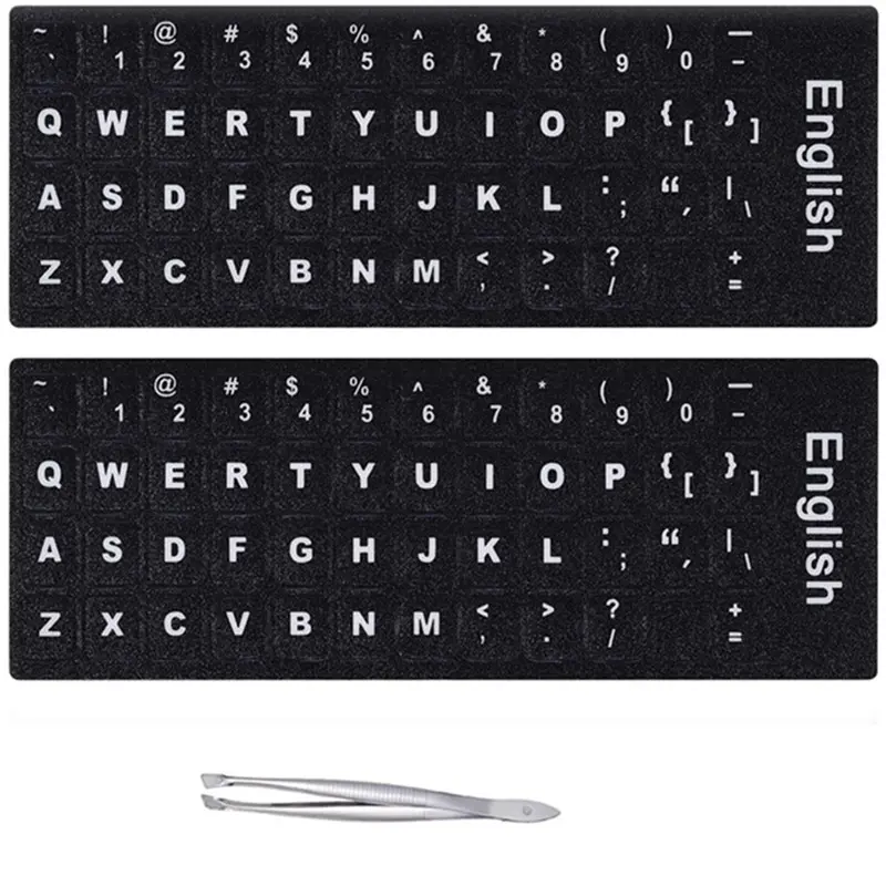 2Pcs Universal English Keyboard Stickers for PC Computer Mac Laptop Desktop Keyboard, English Keyboard Replacement Stickers, Black Font White Background