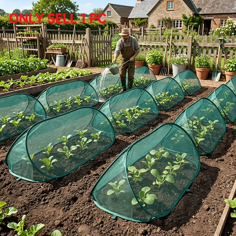 New Triangular Pop-Up Plant Protection Cover Set, Plant Protector, Includes 1 Plant Protective Net & 8 Garden Stakes, Bird & Insect Barrier Net for Vegetables, Fruits and Flowers, Outdoor Garden Protection Supplies