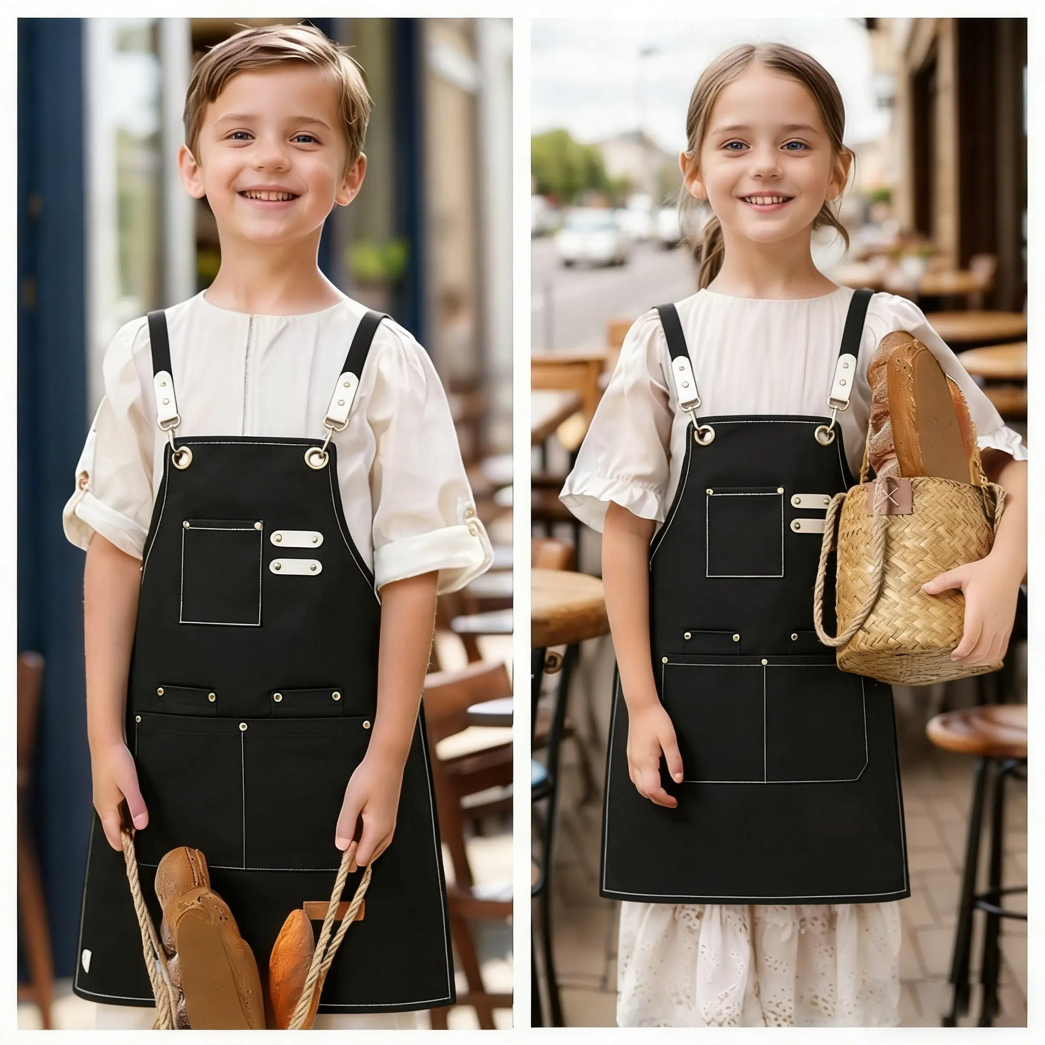 Waterproof Cotton Canvas Chef Apron, Adjustable Work Apron for Kids, Durable Soft Apron for Children, Toddler Apron, Perfect for Cooking & Crafts