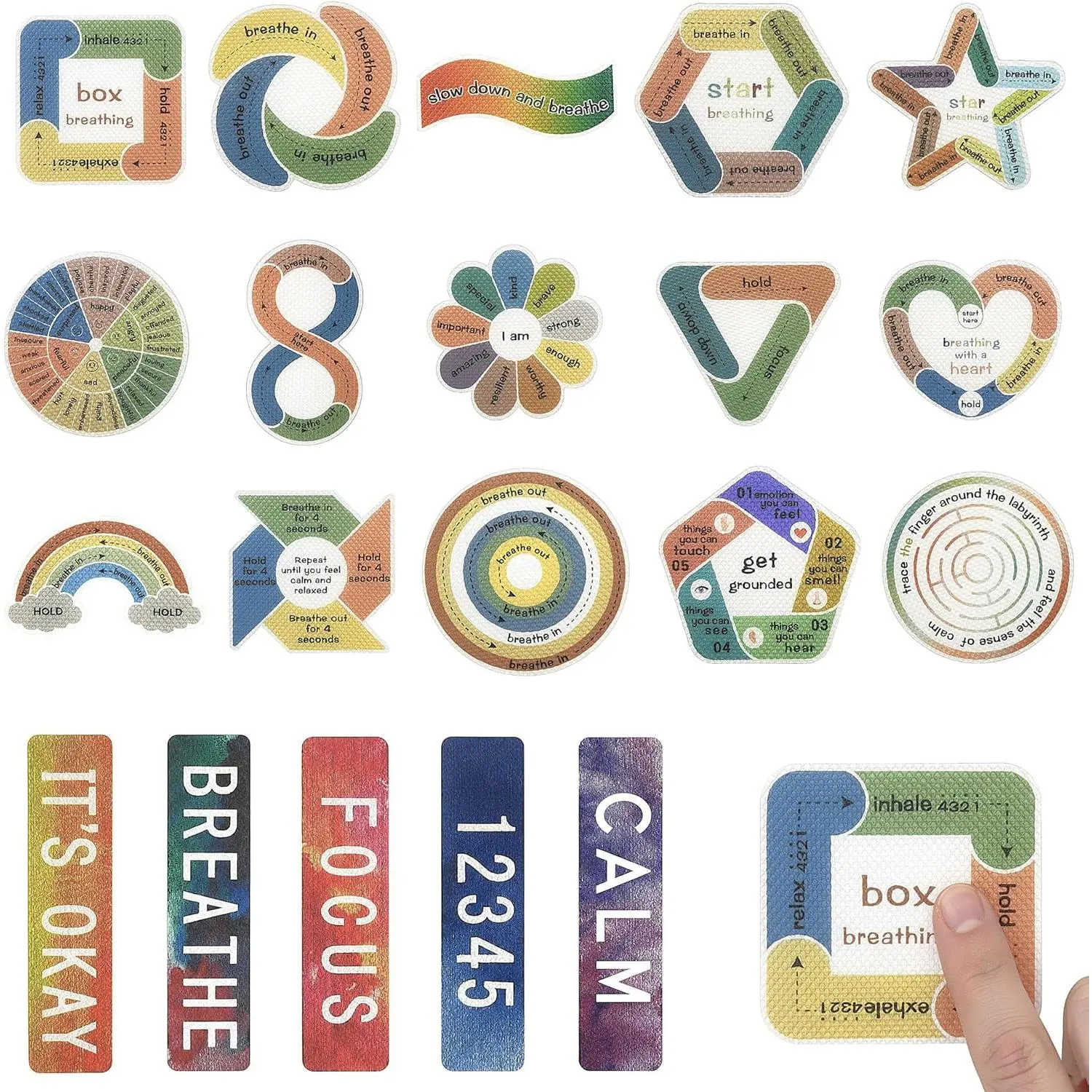 20 count Sensory Stickers for   & Mindfulness,Boho  Calm Strips & Textured Fidget Stickers for Mood,Desk Fidget Tools for Classroom, Office & Mental