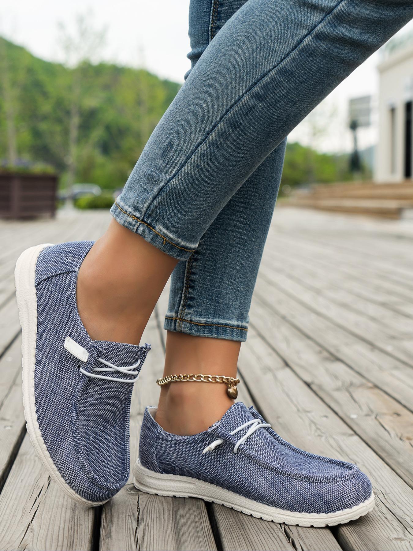 Women's Fashionable Plain Color Round Toe Lightweight Slip Ons Style Sneakers, Lightweight Breathable Comfortable Lace-up Flats Shoes, Casual Comfortable Sports Walking Shoes, Casual Breathable Footwear