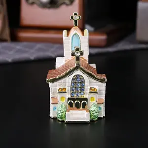 Luxury Villa-Style Enamel Jewelry Box, Flip-Top Antioxidant Storage Case, Metal Craft Decorative Organizer, Ring Earring Necklace Holder, Home Desktop Ornament