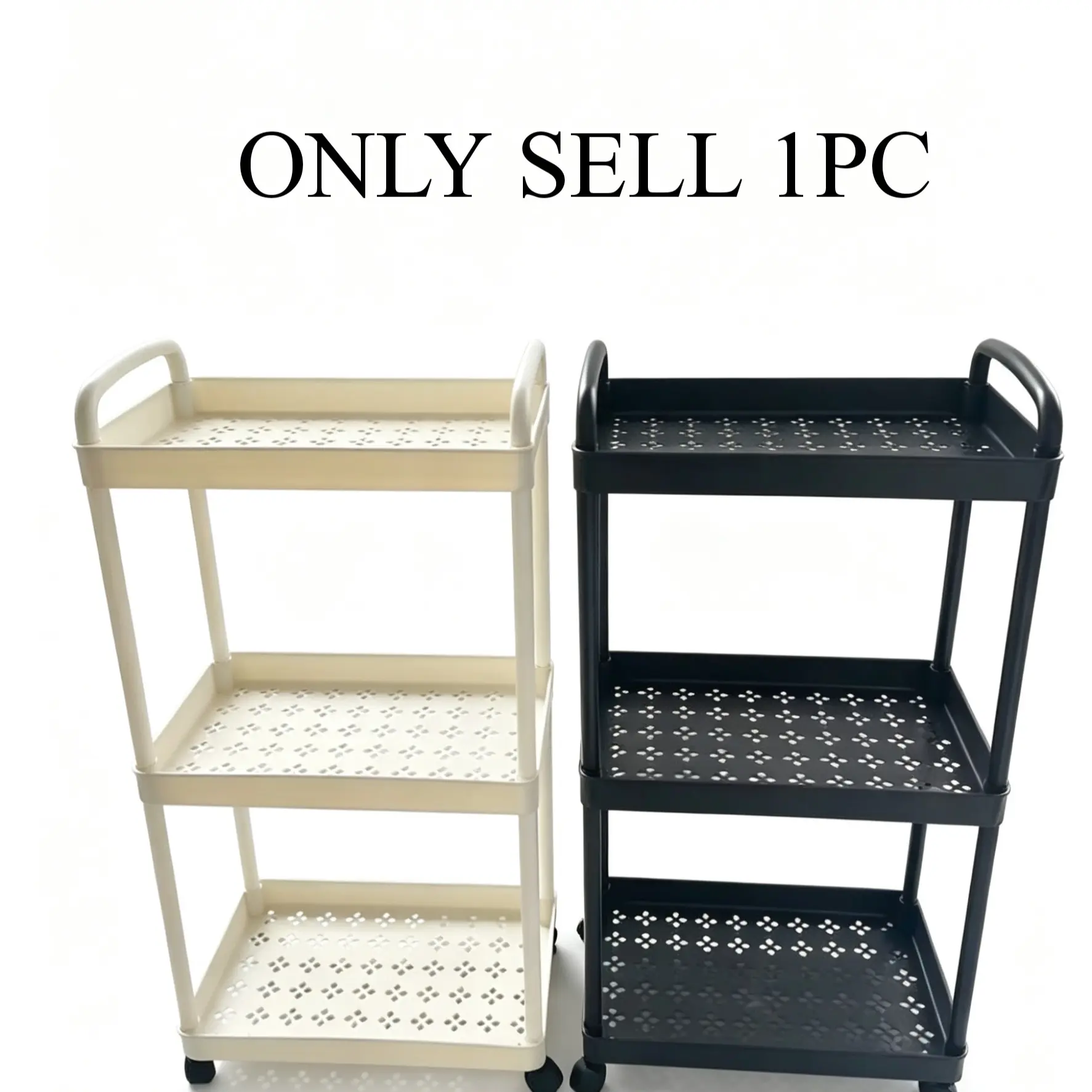 3-layer wheeled storage rack cart Organiser! Hollow out drainage layer board+thickened PP material, strong load-bearing capacity, smooth and non jamming pushing, easy to shuttle through various spaces Cart Organizer