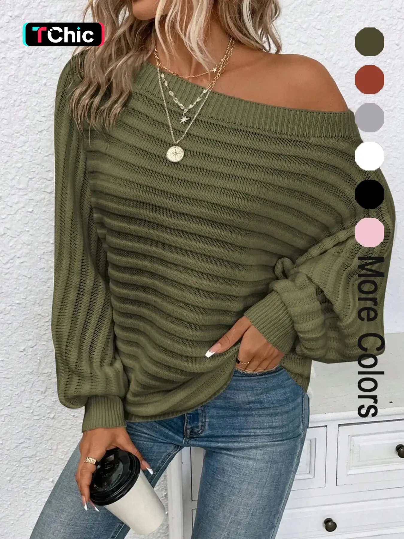Women's Textured Asymmetrical Neck Sweater, Casual Style Loose Long Sleeve Batwing Sleeve Jumper for Daily Outdoor Wear, Ladies Knit Top for All Seasons Fit