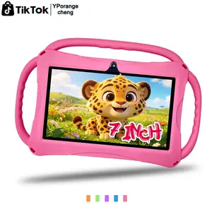Silicone Shockproof Kids Tablet, 7 Inch Portable with Stand, Parental Control, Pre-Installs Learning System, Eye-Friendly, Lightweight