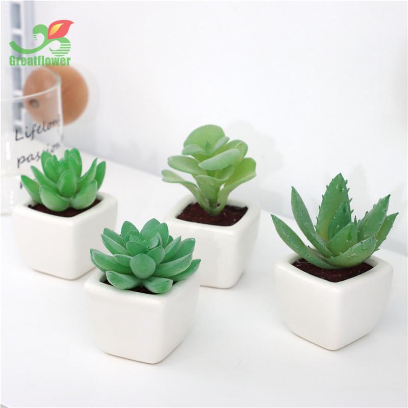 Artificial Potted Succulent, 4pcs Desktop Mini Decorative Simulation Plant Decoration, Mini Plastic Faux Bonsai Ornaments for Home Decor, Fake Plastic Plants