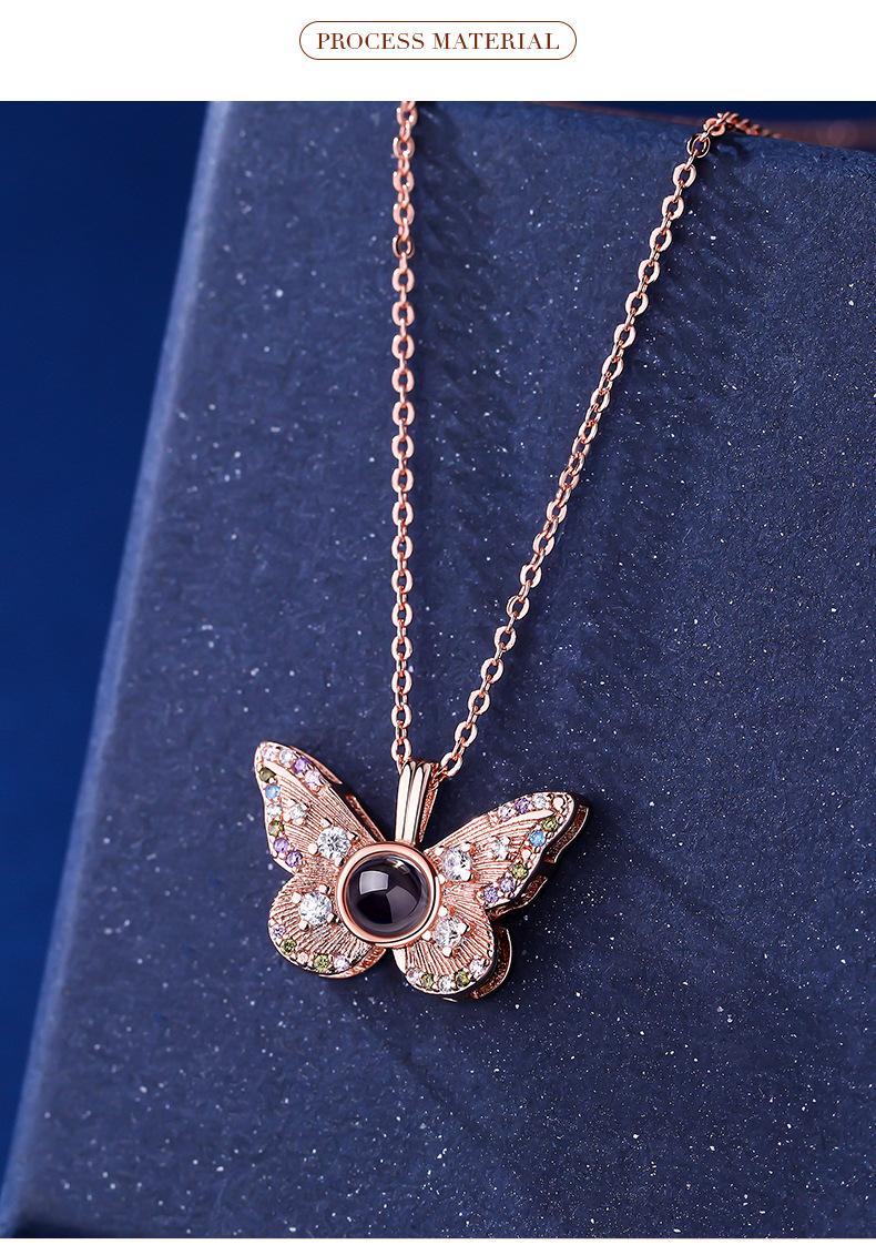 Best-selling versatile colorful diamond butterfly projection pendant for women, 100 languages "I love you" HD color photo necklace for women