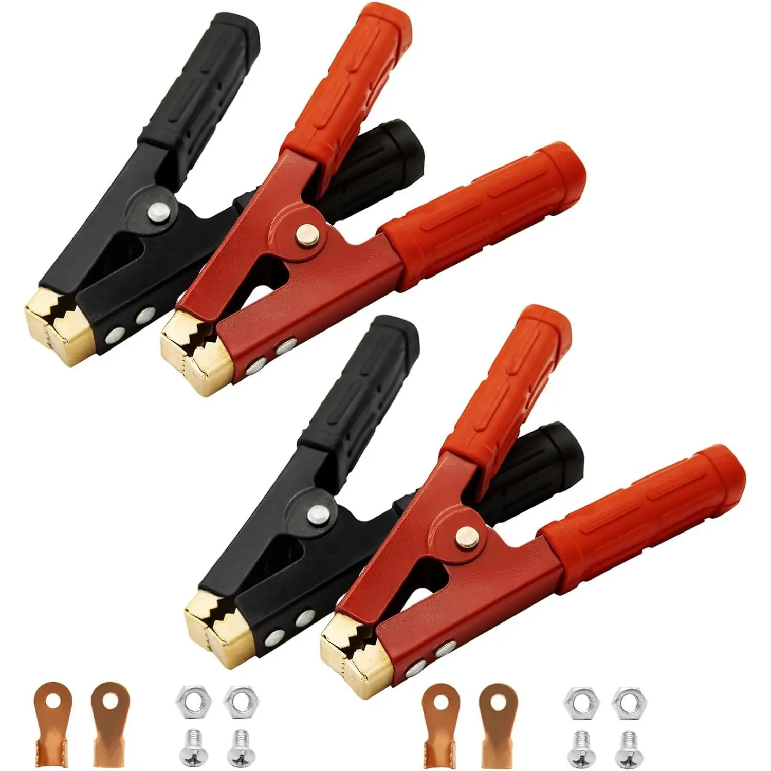 4PCS Heavy Duty High Current Alligator Clips - Battery Charger & Jumper Cable Clamps (500-1000A, Red/Black) for Cars, Trucks