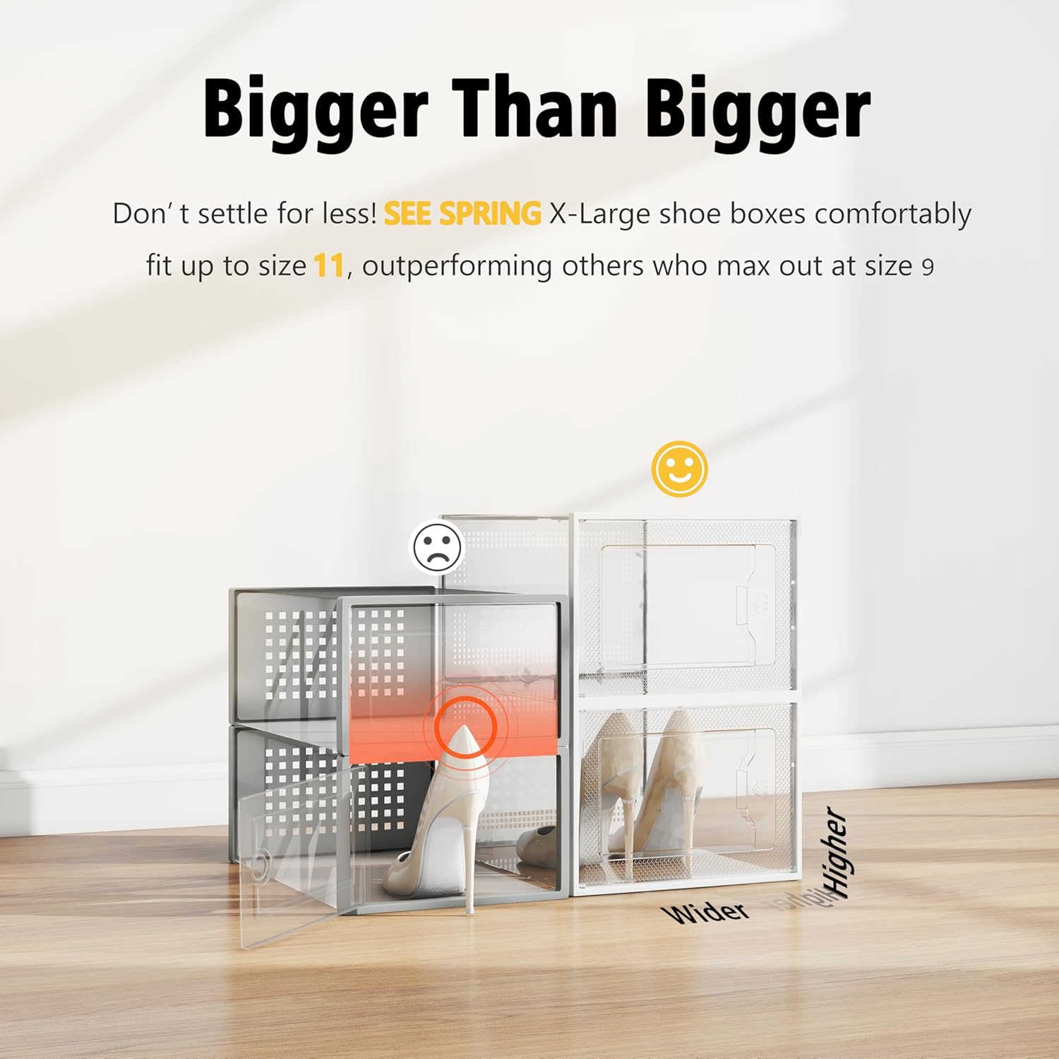 X-Large Shoe Storage Box Fit Size 11, Clear Plastic Stackable Shoe Organizer for Closet, Space Saving Foldable Shoe Rack Sneaker Container Bin Holder, 12 Pack Clear