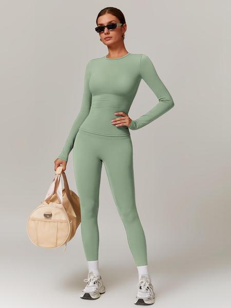 Women's Solid Long Sleeve Skinny Tee & High Waist Leggings Tracksuit Set, Sporty Breathable Quick Drying Outfits for Gym Workout Running, Ladies Outdoor Yoga Suit for All Seasons, Sweatsuit Sets, Quick Dry Activewear